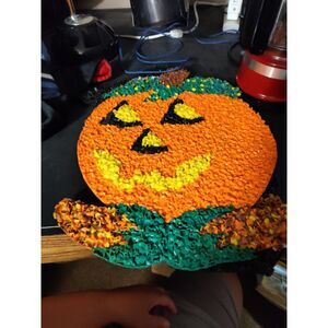 Vintage 1970's Melted Popcorn Plastic Pumpkin Jack O Lantern Halloween
